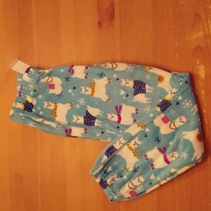 Cat and Jack Girls winter fleece pj bottoms sz 7/8 jogger ankle mint with llamas
